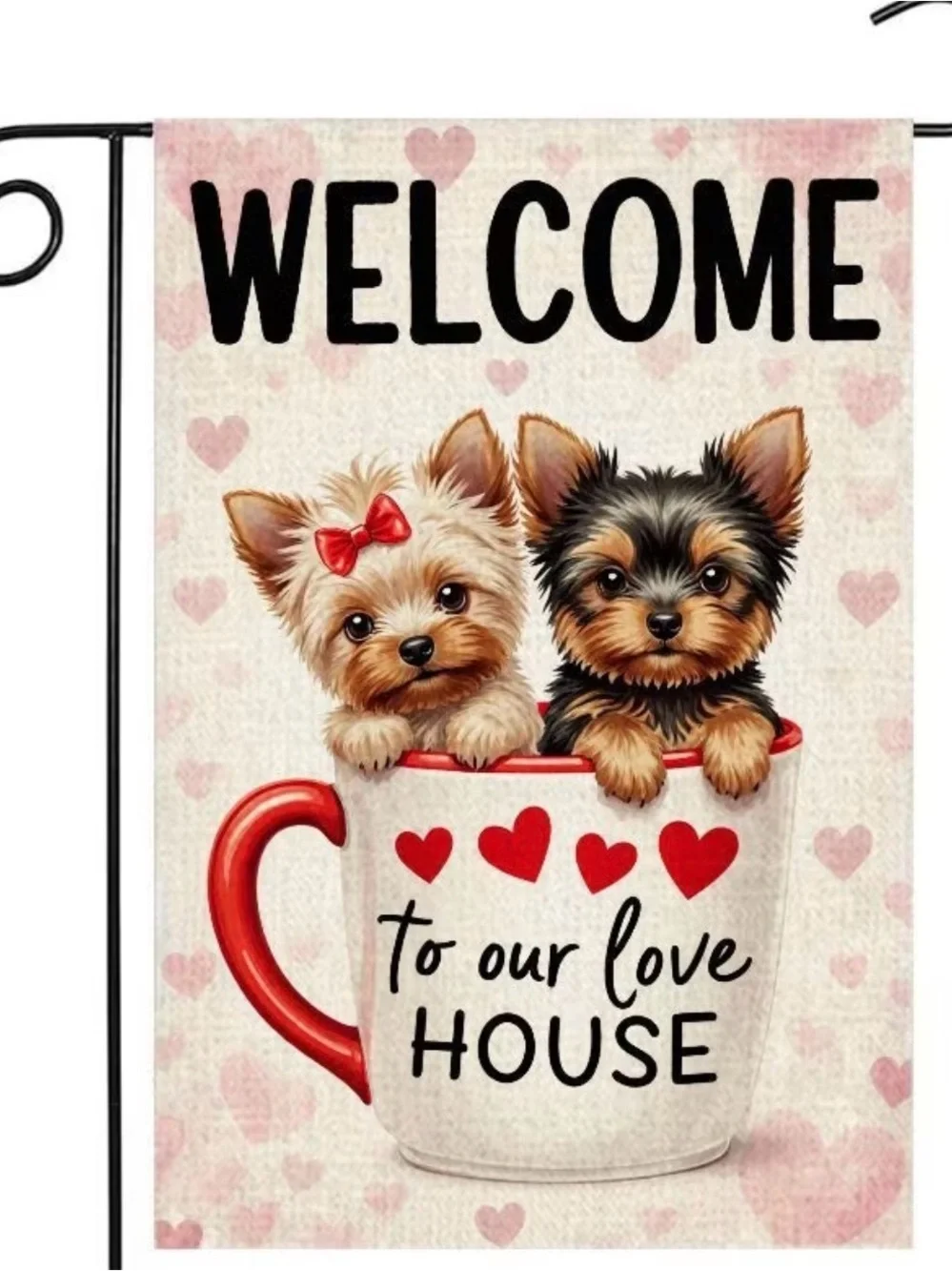 Garden Flag, Double-sided Welcome Yorkie Puppies Burlap approx 12”x18” - Picture 12 of 16